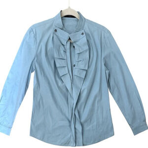 Piazza Sempione Light Blue Ruffle Button Down Shirt Blouse Made in Italy Sz M/8